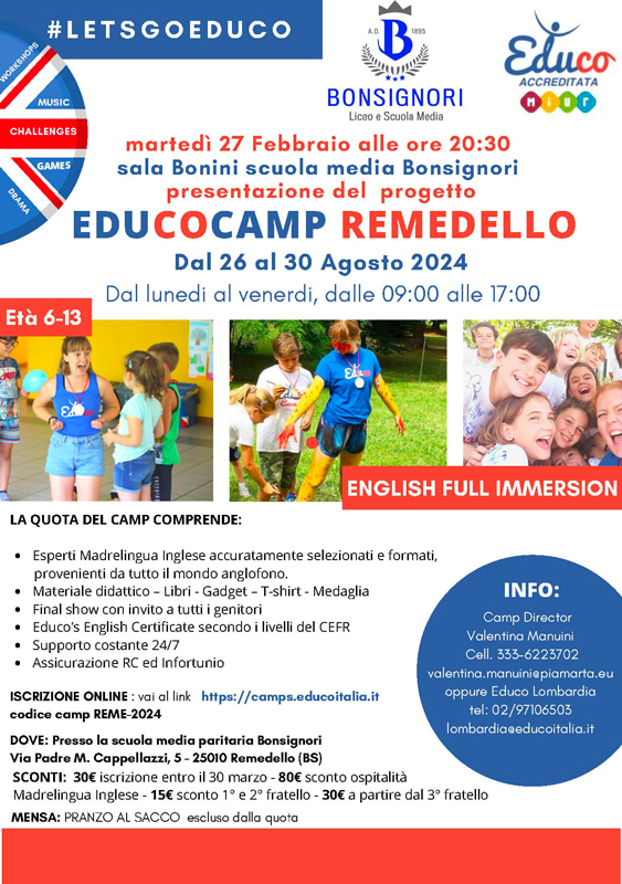  SUMMER CAMP con animatori madrelingua provenienti da tutto il mondo.
